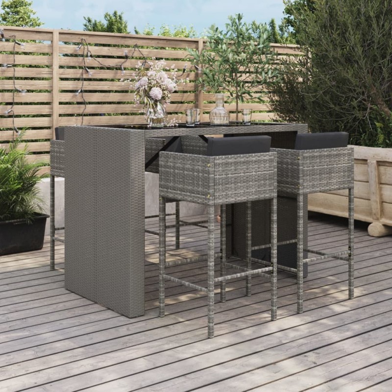 Ensemble de bar de jardin 5 pcs avec coussins gris poly rotin 643682643682