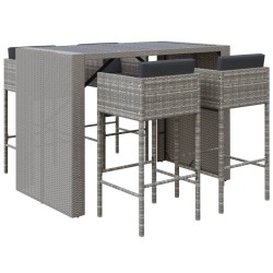 Ensemble de bar de jardin 5 pcs avec coussins gris poly rotin 643682643682