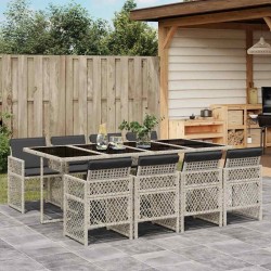 Ensemble à manger de jardin et coussins 9 pcs gris clair rotin 643683643683