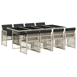 Ensemble à manger de jardin et coussins 9 pcs gris clair rotin 643683643683
