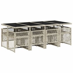 Ensemble à manger de jardin et coussins 9 pcs gris clair rotin 643683643683