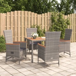 Ensemble à manger de jardin 5 pcs coussins gris résine tressée 643685643685