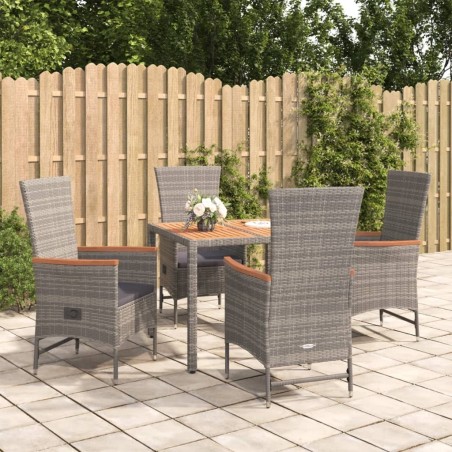 Ensemble à manger de jardin 5 pcs coussins gris résine tressée 643685643685