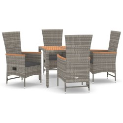 Ensemble à manger de jardin 5 pcs coussins gris résine tressée 643685643685
