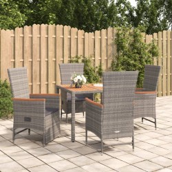 Ensemble à manger de jardin 5 pcs coussins gris résine tressée 643692643692