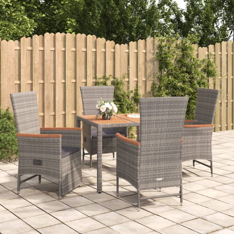 Ensemble à manger de jardin 5 pcs coussins gris résine tressée 643692643692