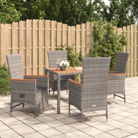 Ensemble à manger de jardin 5 pcs coussins gris résine tressée 643692643692