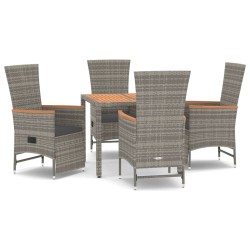 Ensemble à manger de jardin 5 pcs coussins gris résine tressée 643692643692