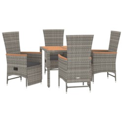 Ensemble à manger de jardin 5 pcs coussins gris résine tressée 643692643692