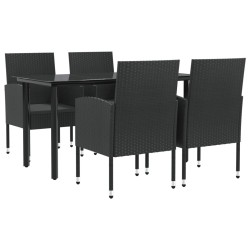 Ensemble à manger de jardin 5 pcs noir résine tressée et acier 643696643696