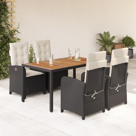 Ensemble à manger de jardin coussins 5pcs Noir Résine tressée 643700643700
