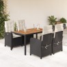 Ensemble à manger de jardin coussins 5pcs Noir Résine tressée 643700643700