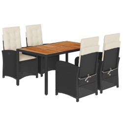 Ensemble à manger de jardin coussins 5pcs Noir Résine tressée 643700643700