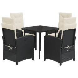Ensemble à manger de jardin coussins 5pcs Noir Résine tressée 643716643716