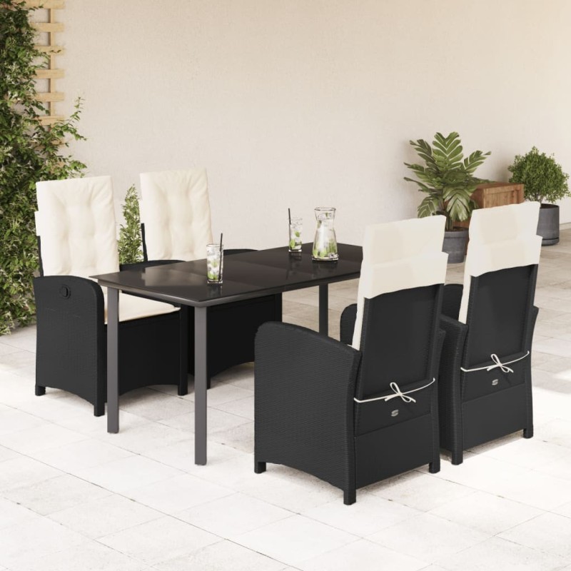 Ensemble à manger de jardin coussins 5pcs Noir Résine tressée 643717643717