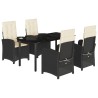 Ensemble à manger de jardin coussins 5pcs Noir Résine tressée 643717643717