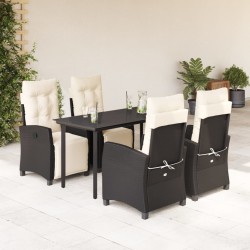 Ensemble à manger de jardin coussins 5pcs Noir Résine tressée 643718643718