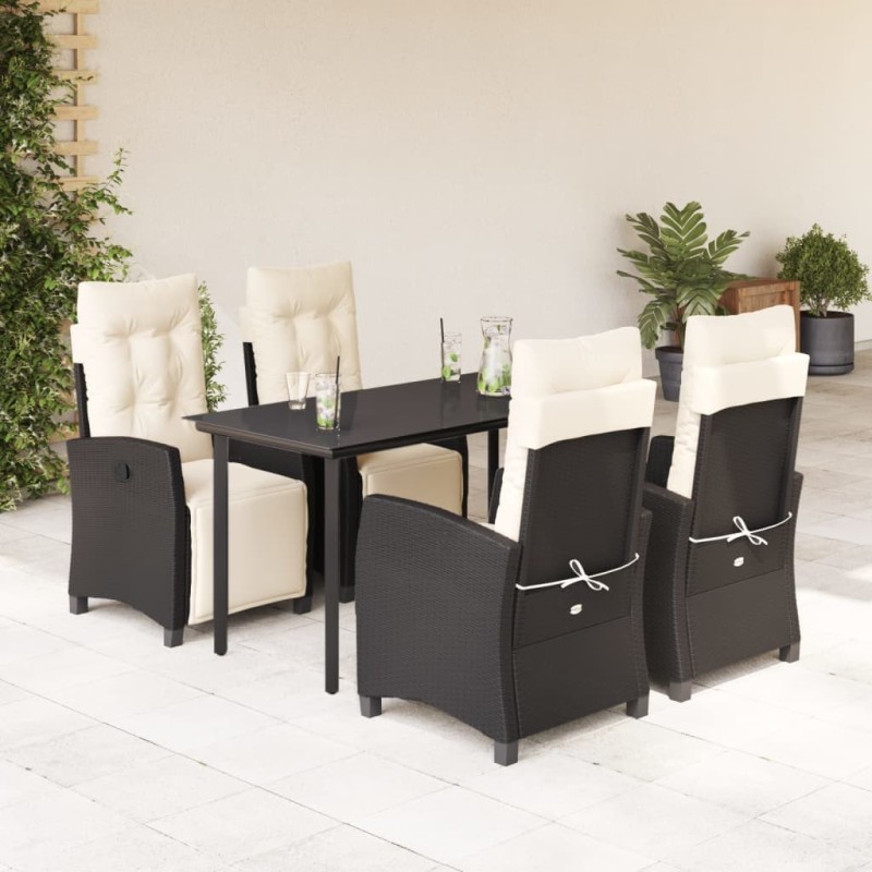 Ensemble à manger de jardin coussins 5pcs Noir Résine tressée 643718643718