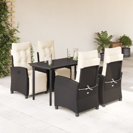 Ensemble à manger de jardin coussins 5pcs Noir Résine tressée 643718643718