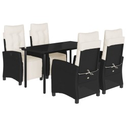 Ensemble à manger de jardin coussins 5pcs Noir Résine tressée 643718643718