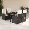 Ensemble à manger de jardin coussins 5pcs Noir Résine tressée 643719643719