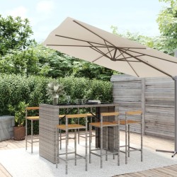 Ensemble de bar jardin 7 pcs gris poly rotin/bois massif acacia 643723643723