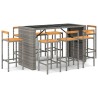 Ensemble de bar jardin 7 pcs gris poly rotin/bois massif acacia 643723643723