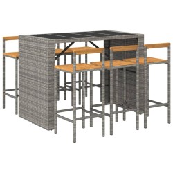 Ensemble de bar jardin 7 pcs gris poly rotin/bois massif acacia 643723643723