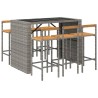 Ensemble de bar jardin 7 pcs gris poly rotin/bois massif acacia 643723643723