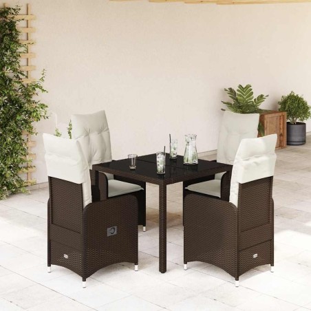 Ensemble de bistro de jardin 5 pcs coussins marron poly rotin 643728643728