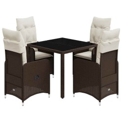 Ensemble de bistro de jardin 5 pcs coussins marron poly rotin 643728643728