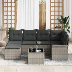 Ensemble de canapé de jardin 7 pcs Gris clair polyrotin 643734643734