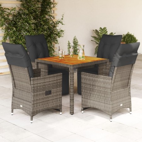 Ensemble de bistro de jardin 5 pcs coussins gris poly rotin 643783643783