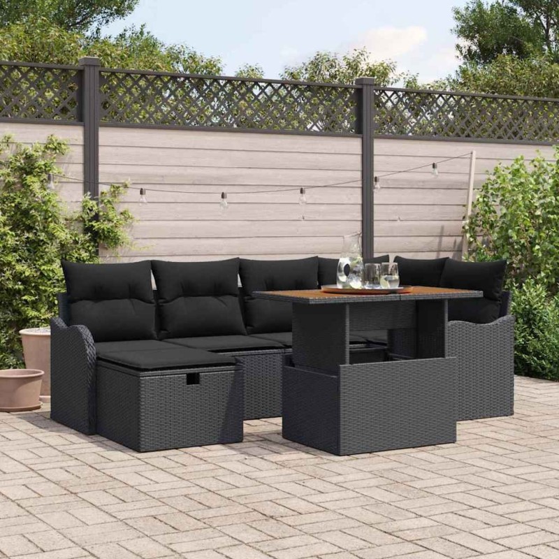 Ensemble de canapé de jardin 7 pcs Noir polyrotin 643785643785