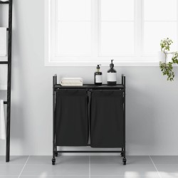 Panier à linge à 2 compartiments avec roulettes en chêne noir 643789643789
