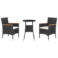 Ensemble de bistro de jardin 3 pcs coussins noir poly rotin 643792643792