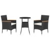 Ensemble de bistro de jardin 3 pcs coussins noir poly rotin 643792643792