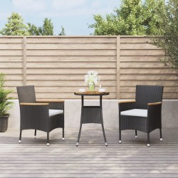 Ensemble de bistro de jardin 3 pcs coussins noir poly rotin 643793643793