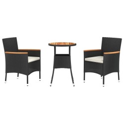Ensemble de bistro de jardin 3 pcs coussins noir poly rotin 643793643793