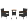 Ensemble de bistro de jardin 3 pcs coussins noir poly rotin 643793643793