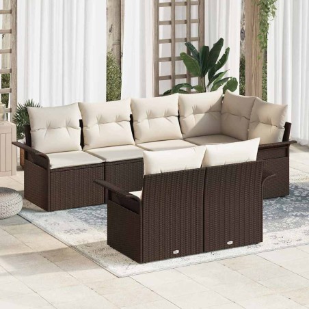 Ensemble de canapé de jardin 7 pcs Marron polyrotin 643798643798