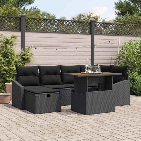 Ensemble de canapé de jardin 7 pcs Noir polyrotin 643807643807