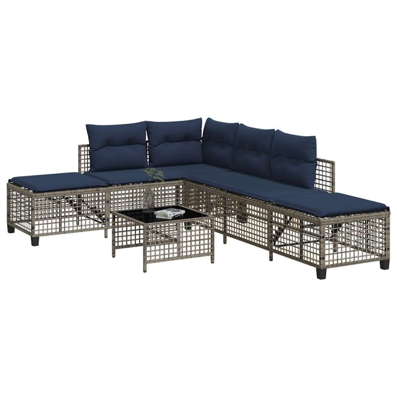 Ensemble de canapé d'angle de jardin 3 pcs avec coussins gris résine tressée 643810643810