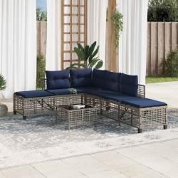 Ensemble de canapé d'angle de jardin 3 pcs avec coussins gris résine tressée 643810643810