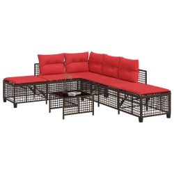 Ensemble de canapé d'angle de jardin 3 pcs avec coussins marron résine tressée 643824643824