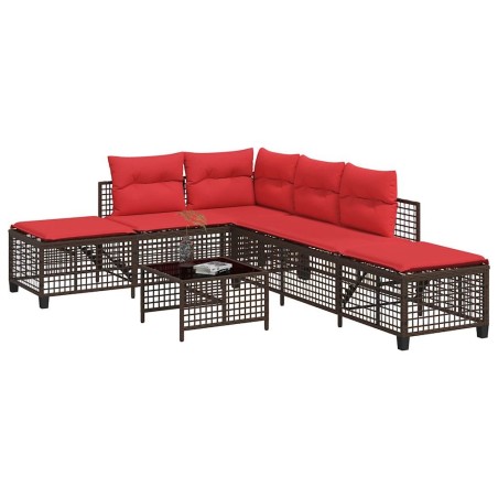 Ensemble de canapé d'angle de jardin 3 pcs avec coussins marron résine tressée 643824643824
