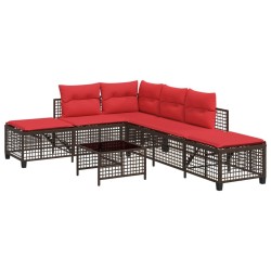 Ensemble de canapé d'angle de jardin 3 pcs avec coussins marron résine tressée 643824643824
