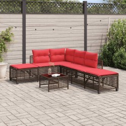 Ensemble de canapé d'angle de jardin 3 pcs avec coussins marron résine tressée 643824643824