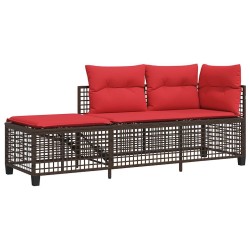 Ensemble de canapé d'angle de jardin 3 pcs avec coussins marron résine tressée 643824643824