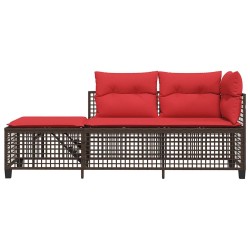 Ensemble de canapé d'angle de jardin 3 pcs avec coussins marron résine tressée 643824643824